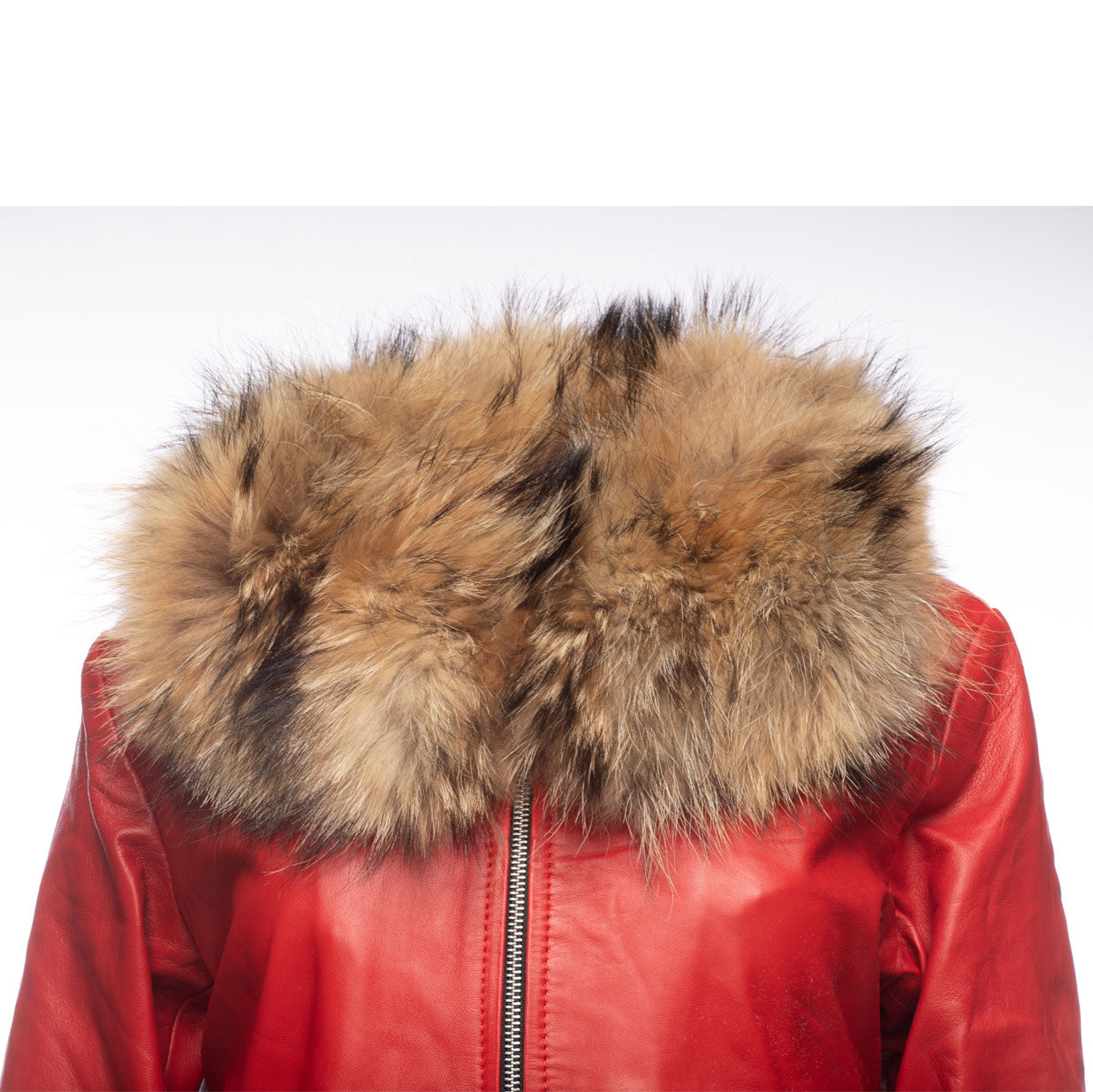 Palmyra Rose Red Leather Jacket With Fur Collar