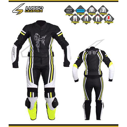 A design Loreleis black, white and neon motorcycle jacket 