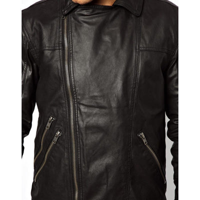Plain black biker style jacket - Lusso Leather - 2