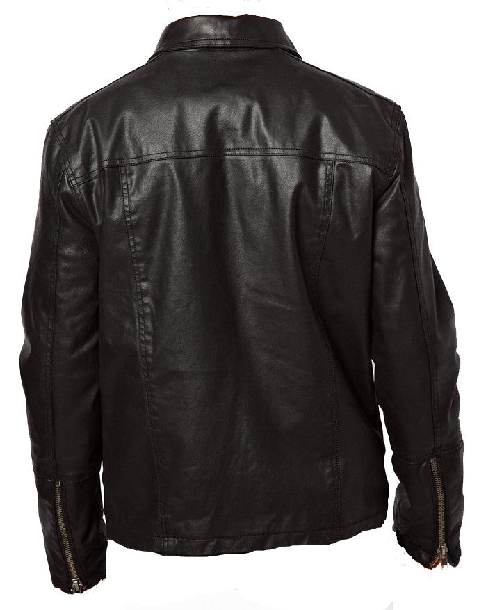 Plain black biker style jacket - Lusso Leather - 3