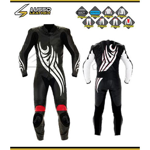 Custom Black and white tribal motorcycle leather suit