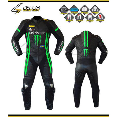 Relaxing Black and green leather motorcycle outfit Suit