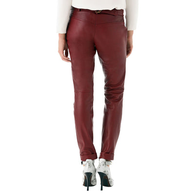Cherry leather pants with belt 