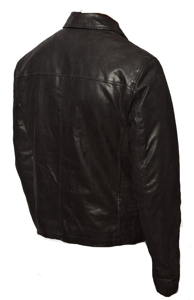 Plain black biker style jacket - Lusso Leather - 3