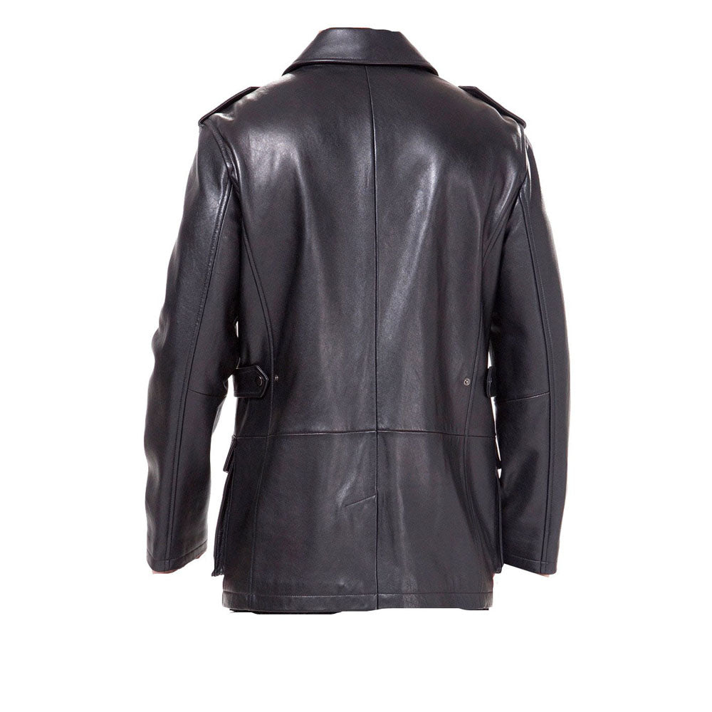 Black leather buttoned up coat - Lusso Leather - 2
