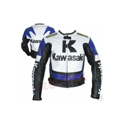 Classic Blue and white Kawasaki motorcycle armor protection jacket