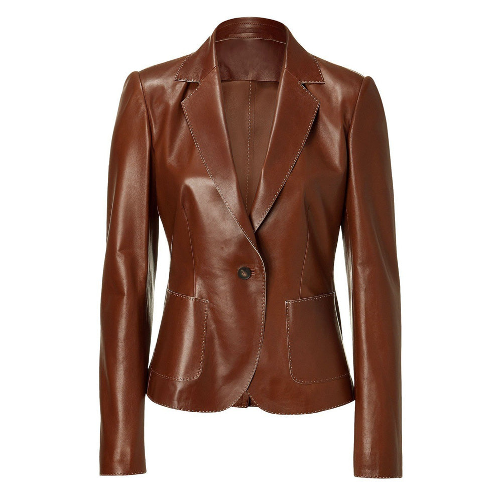 Women's brown leather blazer - Lusso Leather - 1
