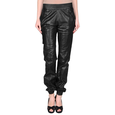 100% Real soft  Elastic Waist  Black leather pants 