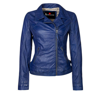 Fashionable Blue leather biker jacket