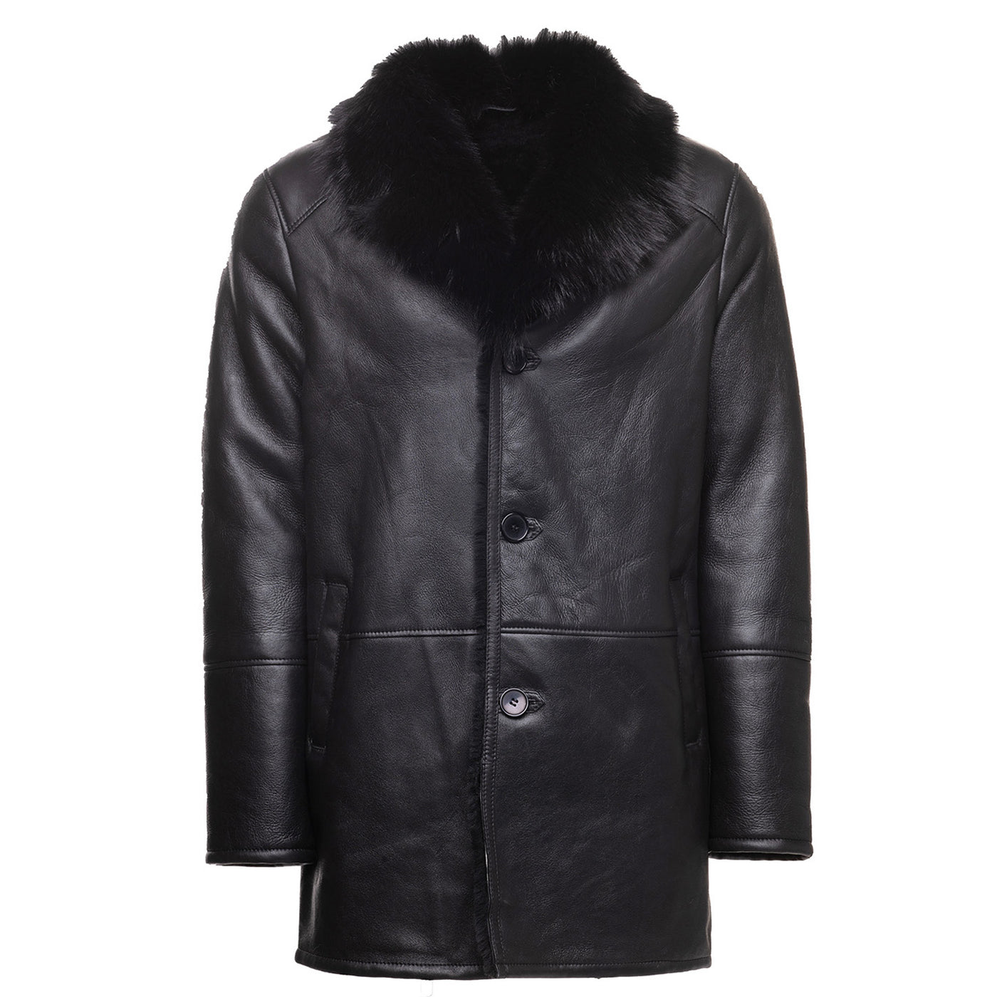 Black shearling trench coat with Toscana fur trim