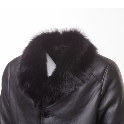Black shearling trench coat with Toscana fur trim