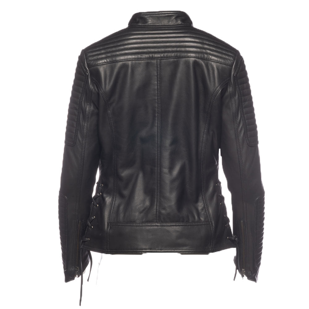 Maxine Noir Leather Jacket With Side Lacing