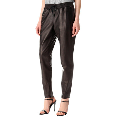 Classic Brown leather pants with elastic waist