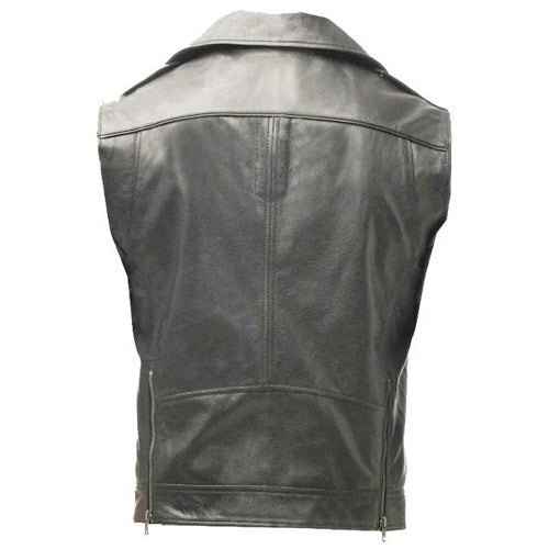 Plain biker leather vest - Lusso Leather - 2