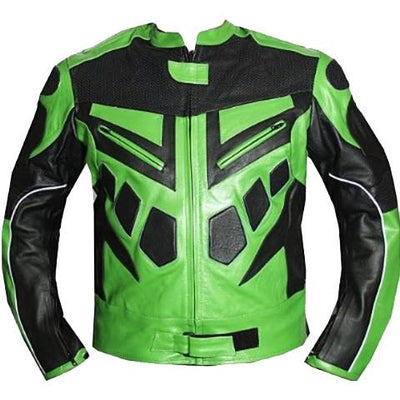 Green men's motorcycle jacket with armor protection