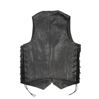 Casual black laced leather vest - Lusso Leather - 2
