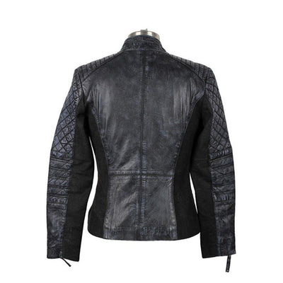 Warm and Stylish Bit Black Cotton Canvas Leather Jacket