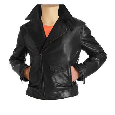 Black biker style jacket with notch lapels - Lusso Leather - 1