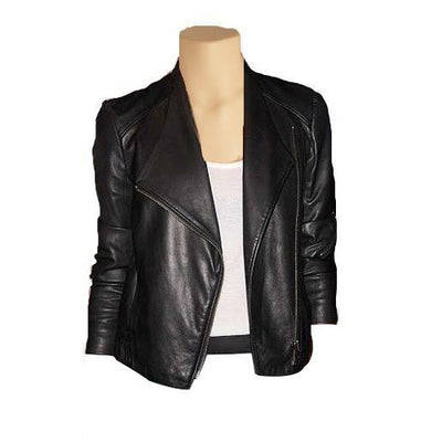 Black double breasted minimalist leather jacket - Lusso Leather