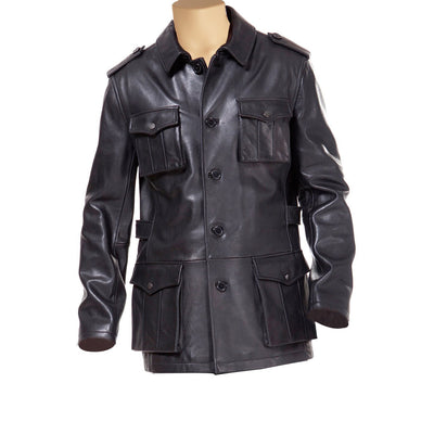 Black leather buttoned up coat - Lusso Leather - 1