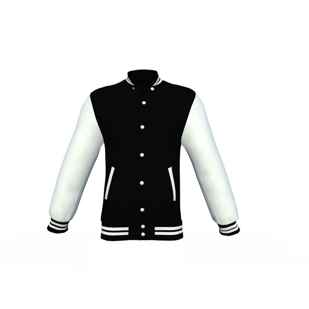 Comfortable Black Varsity Letterman Jacket with White Sleeves