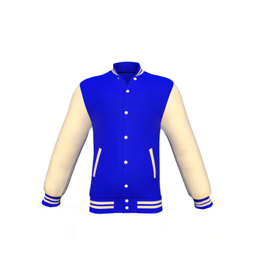 Soft  Cream Sleeves Blue Varsity Letterman Jacket 