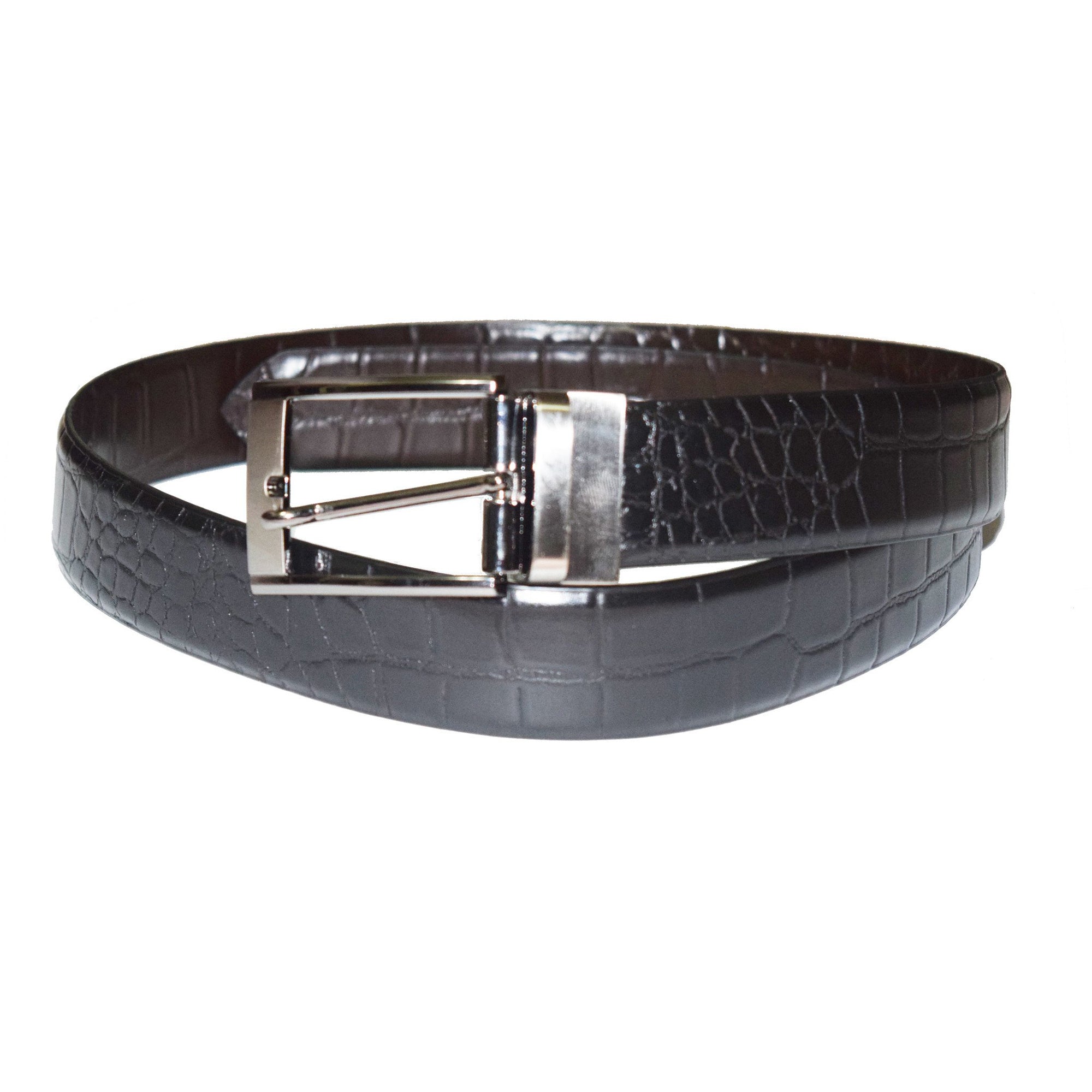 Crocodile print black and brown reversible leather belt – Lusso Leather