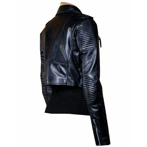 Stylish Martyna's black cropped leather jacket for Women