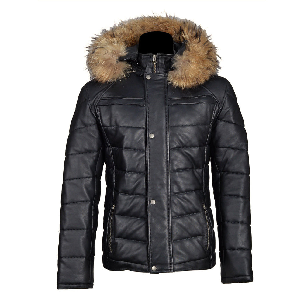 Cozy Rossi's Polyfill Winter Leather Hooded Jacket