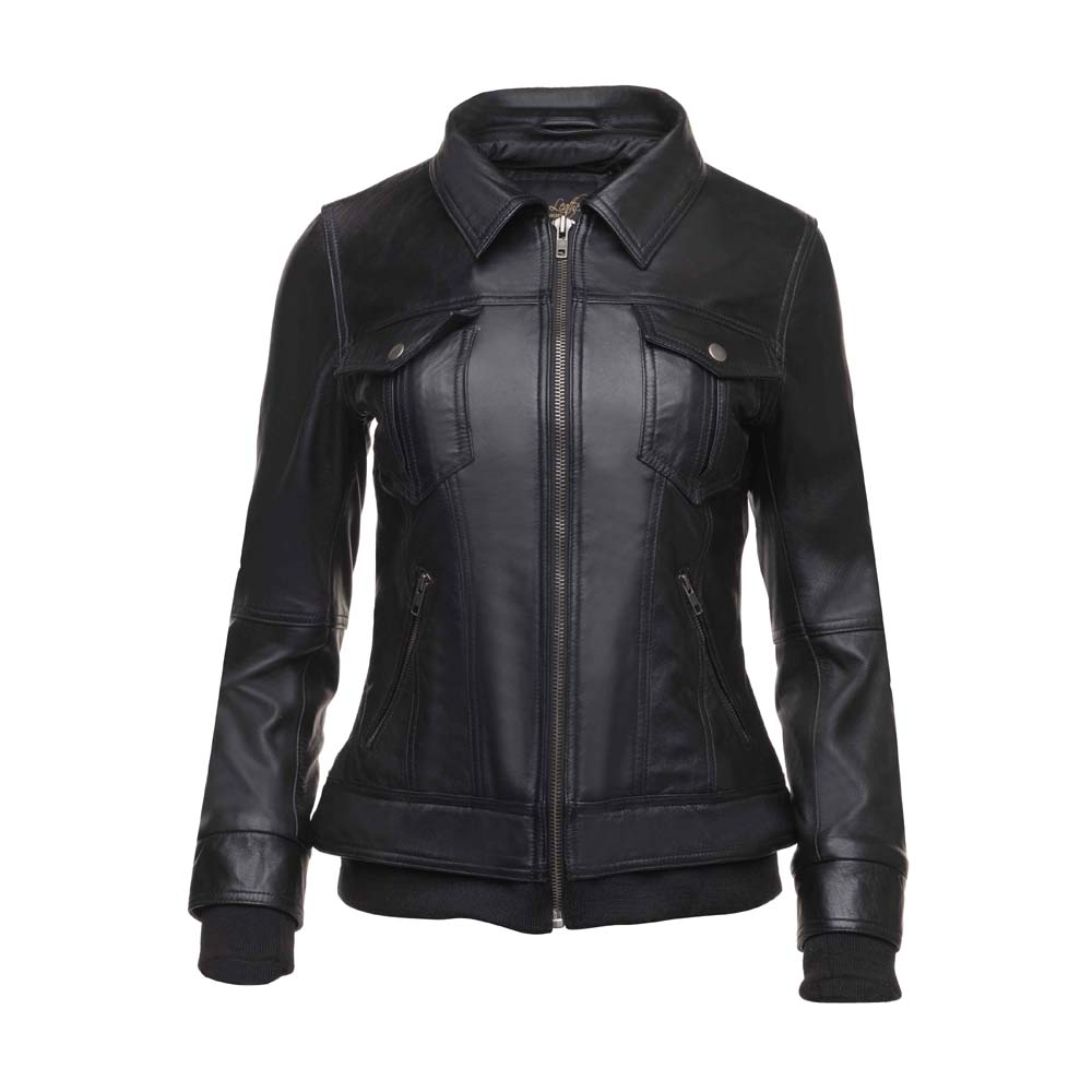 Daphne Black Leather Jacket With Fleece Hoodie