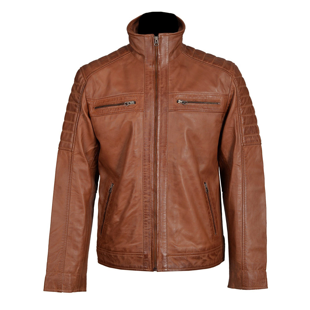 Arm Patches Comfortable Bogdans brown leather jacket