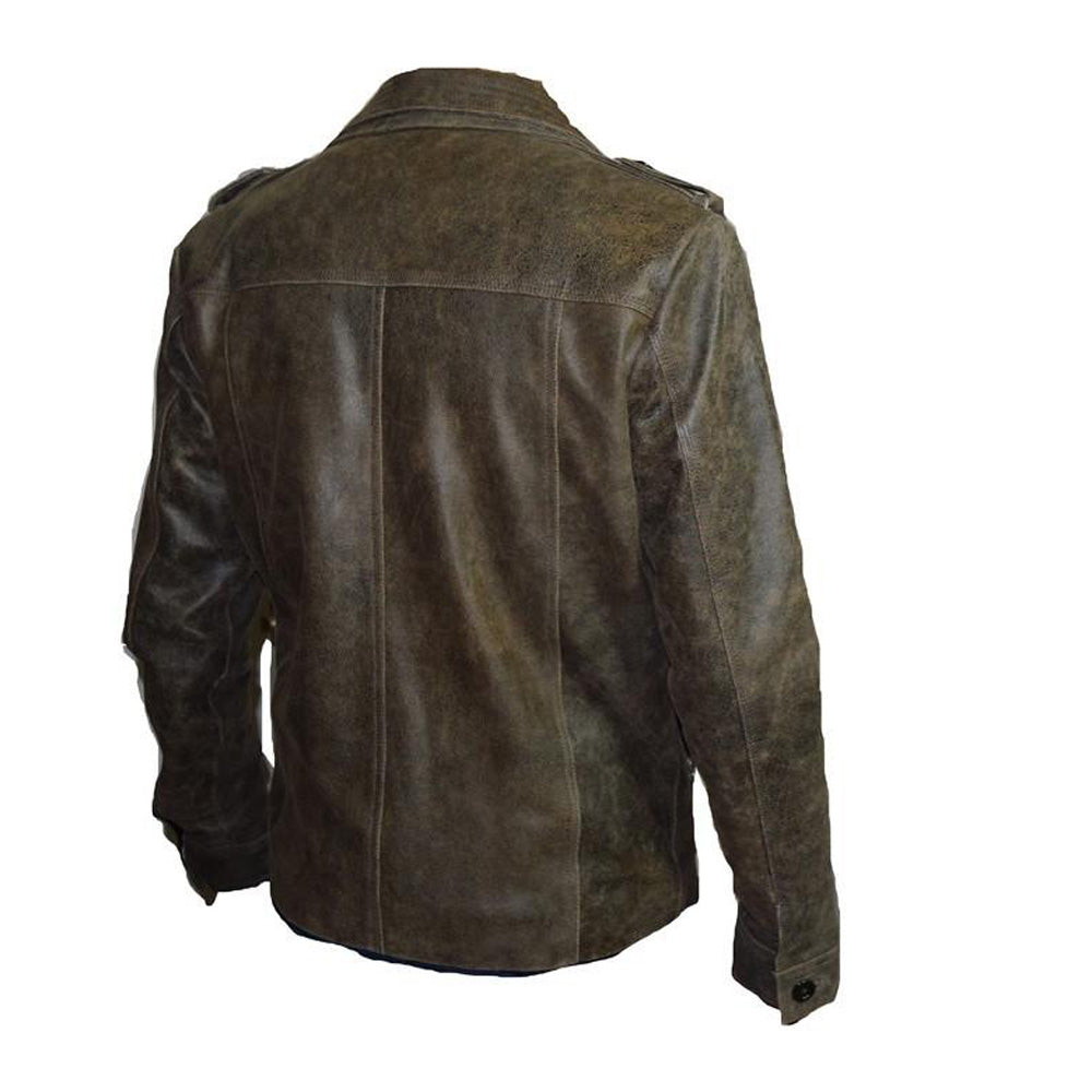 Distressed leather jacket with point collar - Lusso Leather - 2
