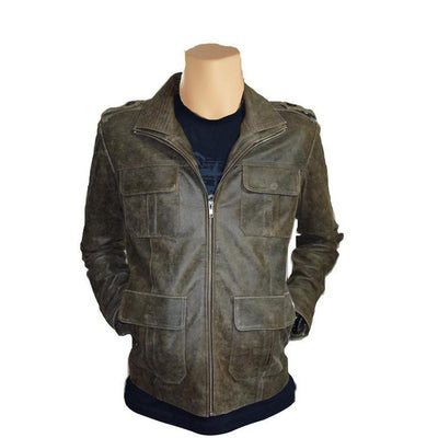 Distressed leather jacket with point collar - Lusso Leather - 1