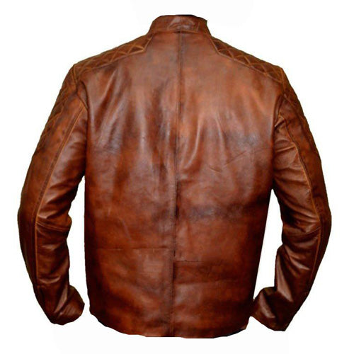 Quilted Patches Vintage Cafe Racer Leather Jacket