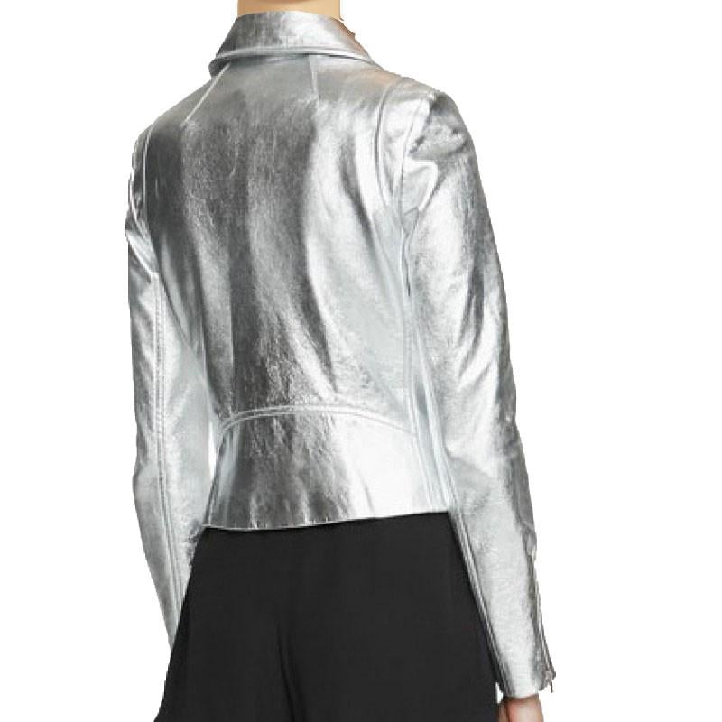 Women's metallic silver leather jacket - Lusso Leather - 2