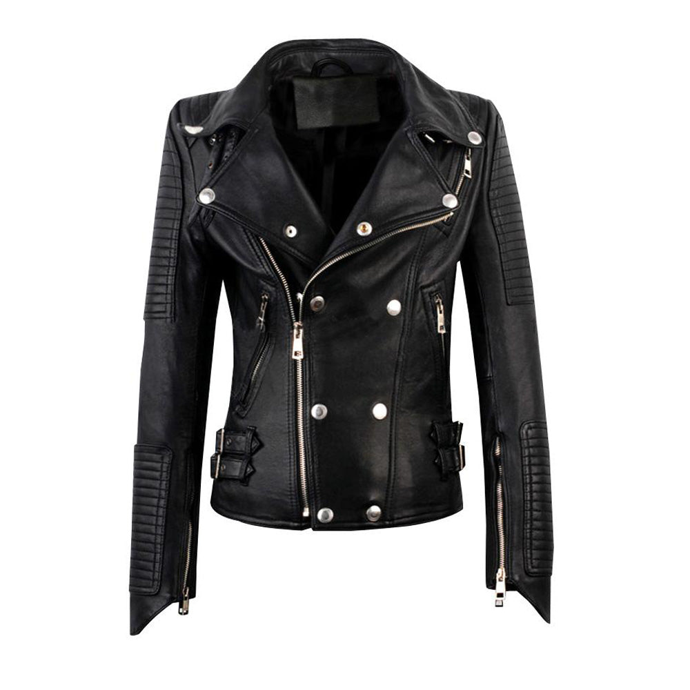Meredith's Biker style jacket with snap buttons closure – Lusso Leather