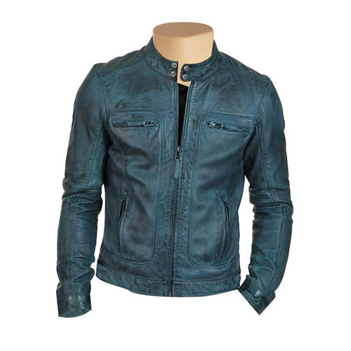 Fashionable Sapphire Denton Leather Jacket 
