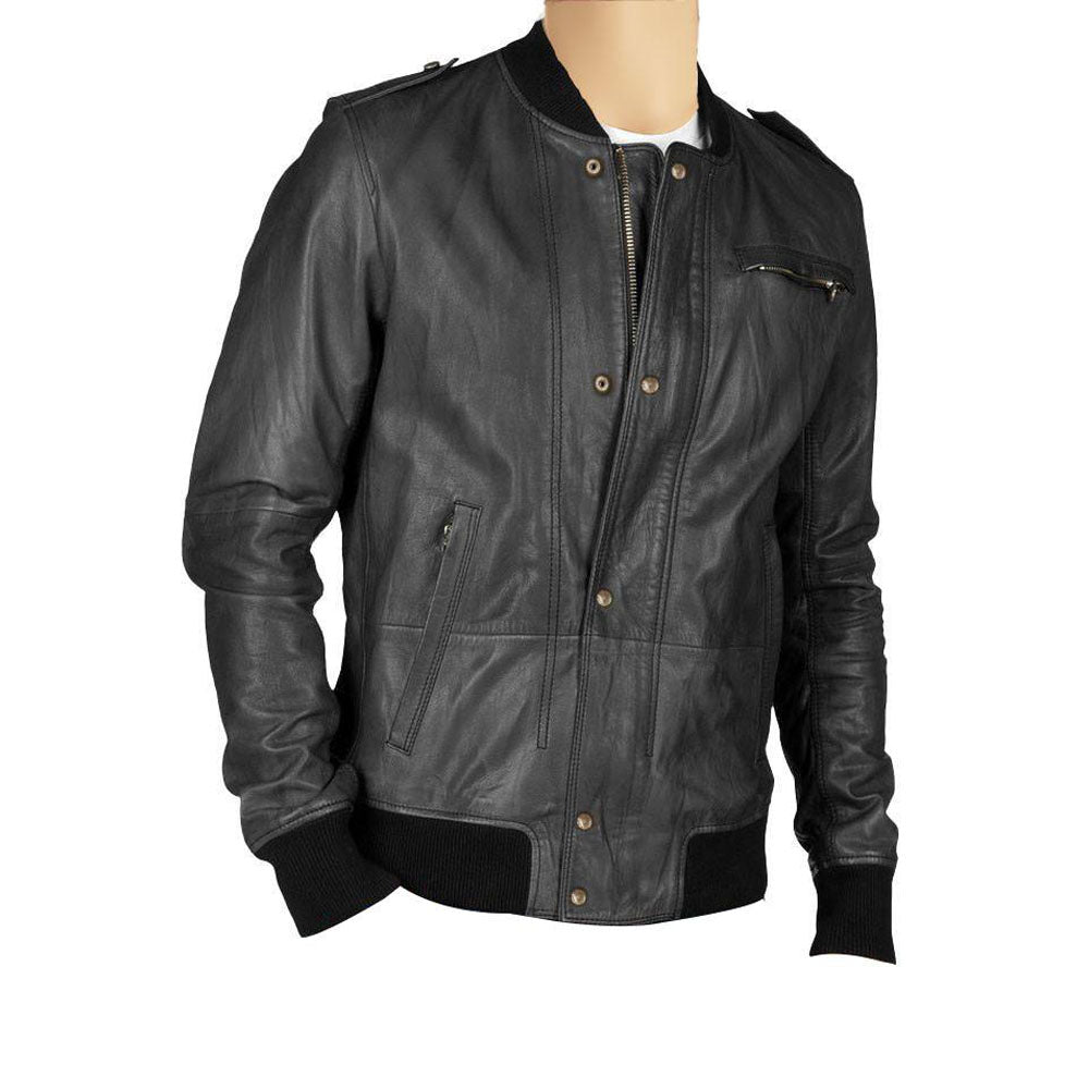 Grey bomber leather jacket - Lusso Leather - 1