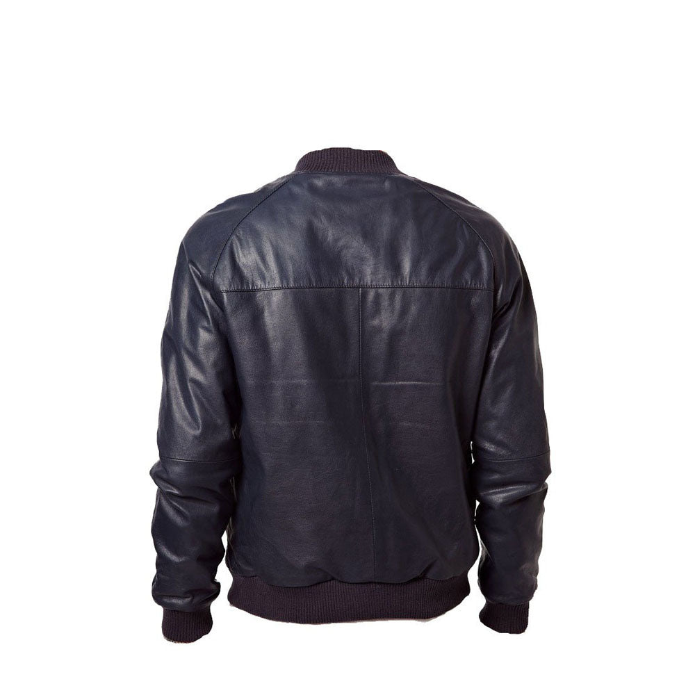 Navy blue bomber style leather jacket - Lusso Leather - 2