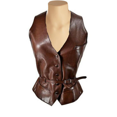 Branded business Elegant two-tone brown Belte leather vest