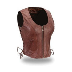 Cognac brown laced leather vest