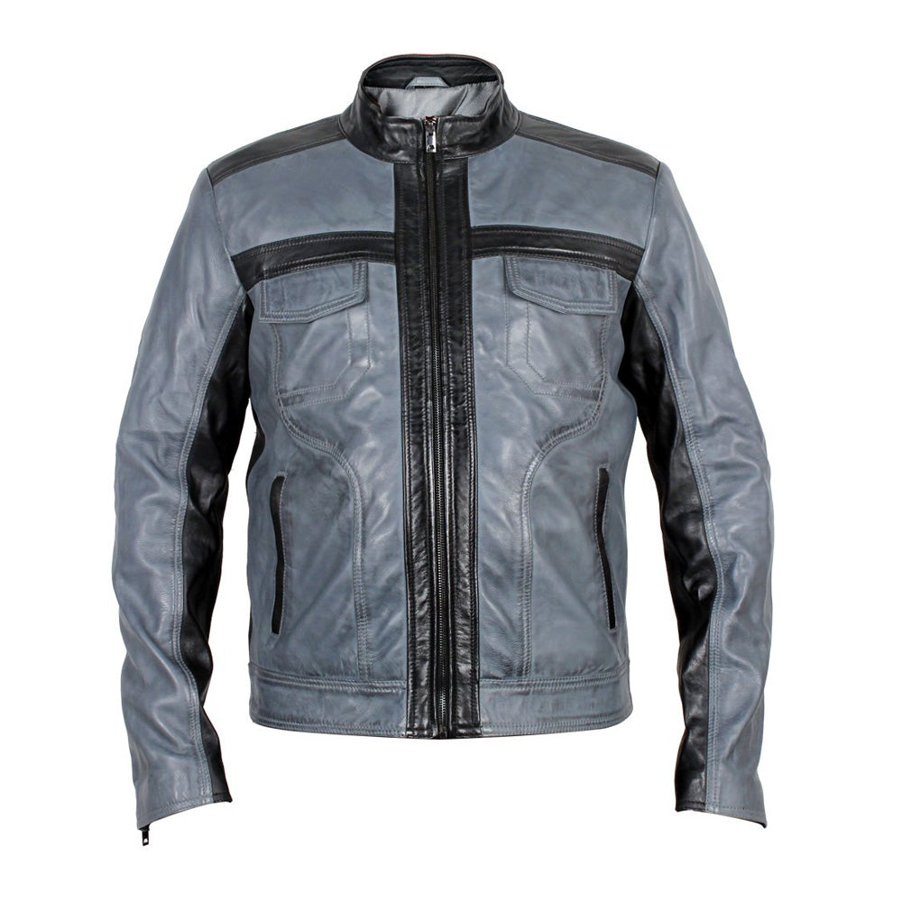 Unisex Stylish Android Black and Grey Leather Jacket