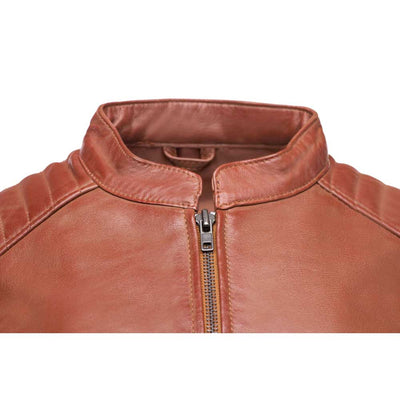 Claudia Sand Washed Leather Jacket With Rounded Collar