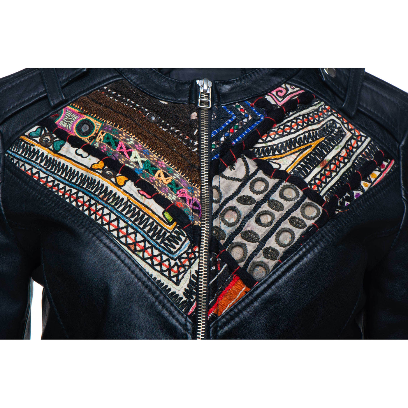 Fashionable Delilah's tribal Hand Embroidered chic leather jacket