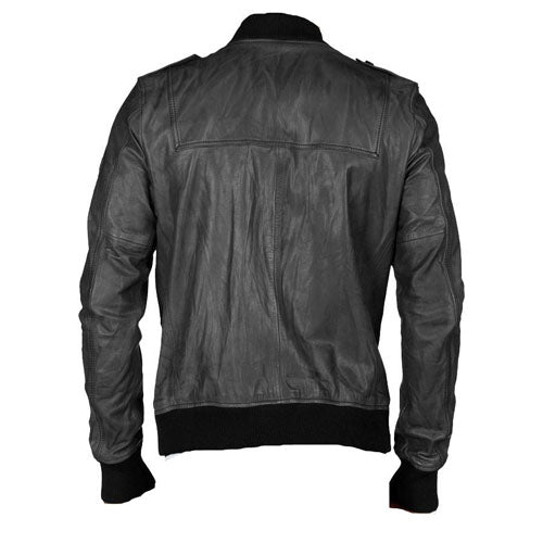 Grey bomber leather jacket - Lusso Leather - 2