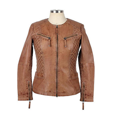 Brand New Lotte Dark Sand Leather Jacket for Women's