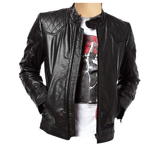 Moto style jacket with quilted stitching pattern - Lusso Leather - 1