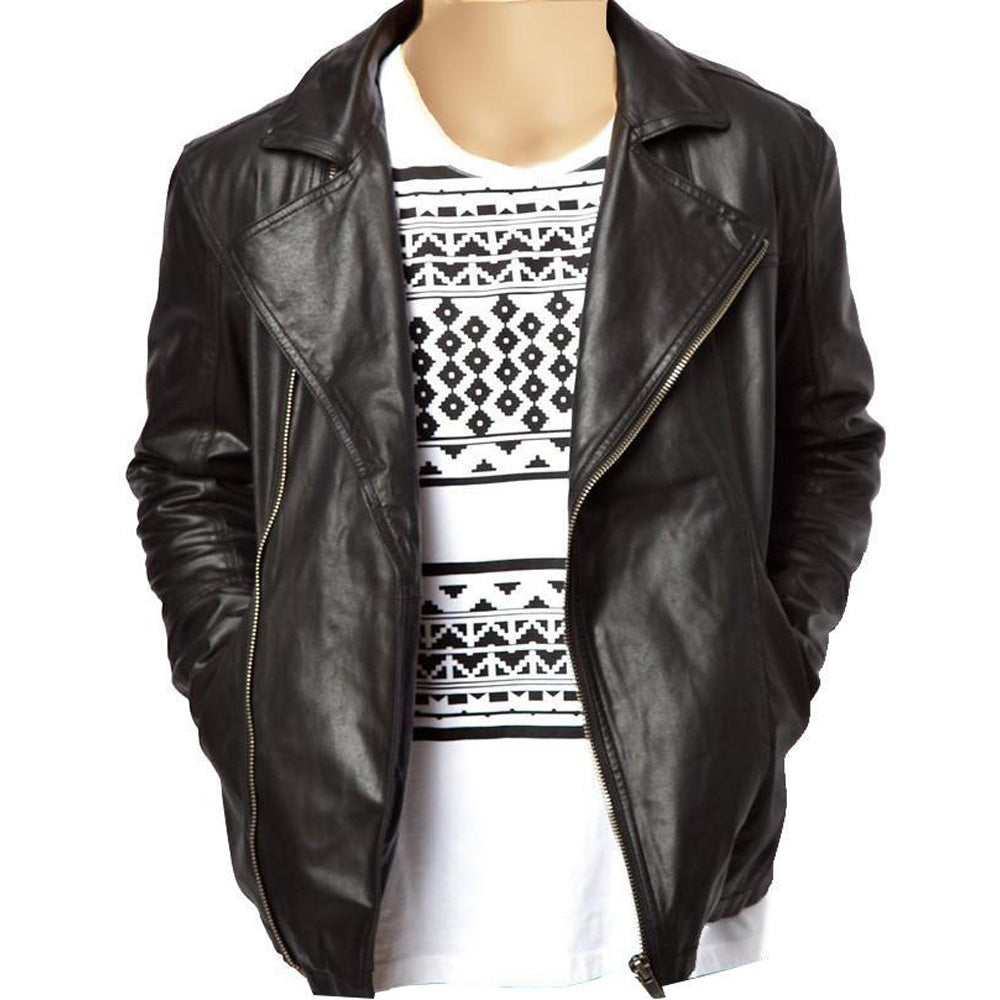 Plain black biker style jacket - Lusso Leather - 1
