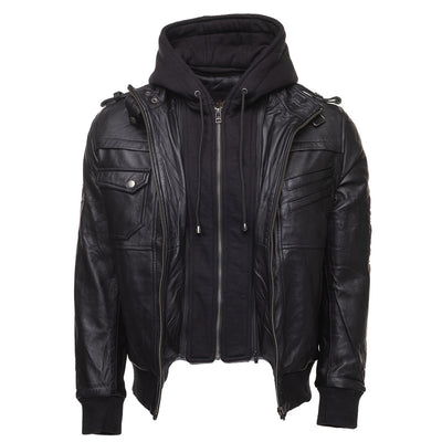 Mens Leather Jacket With Hoodie - Tall size In Canada