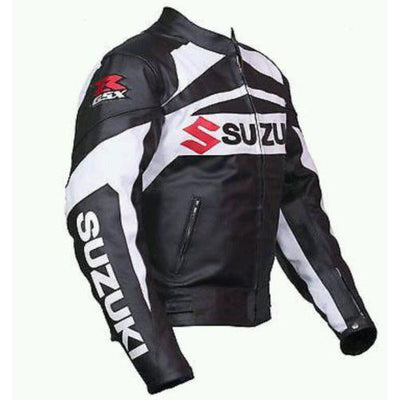 Suzuki GSXR Motorcycle Jacket in Black and White